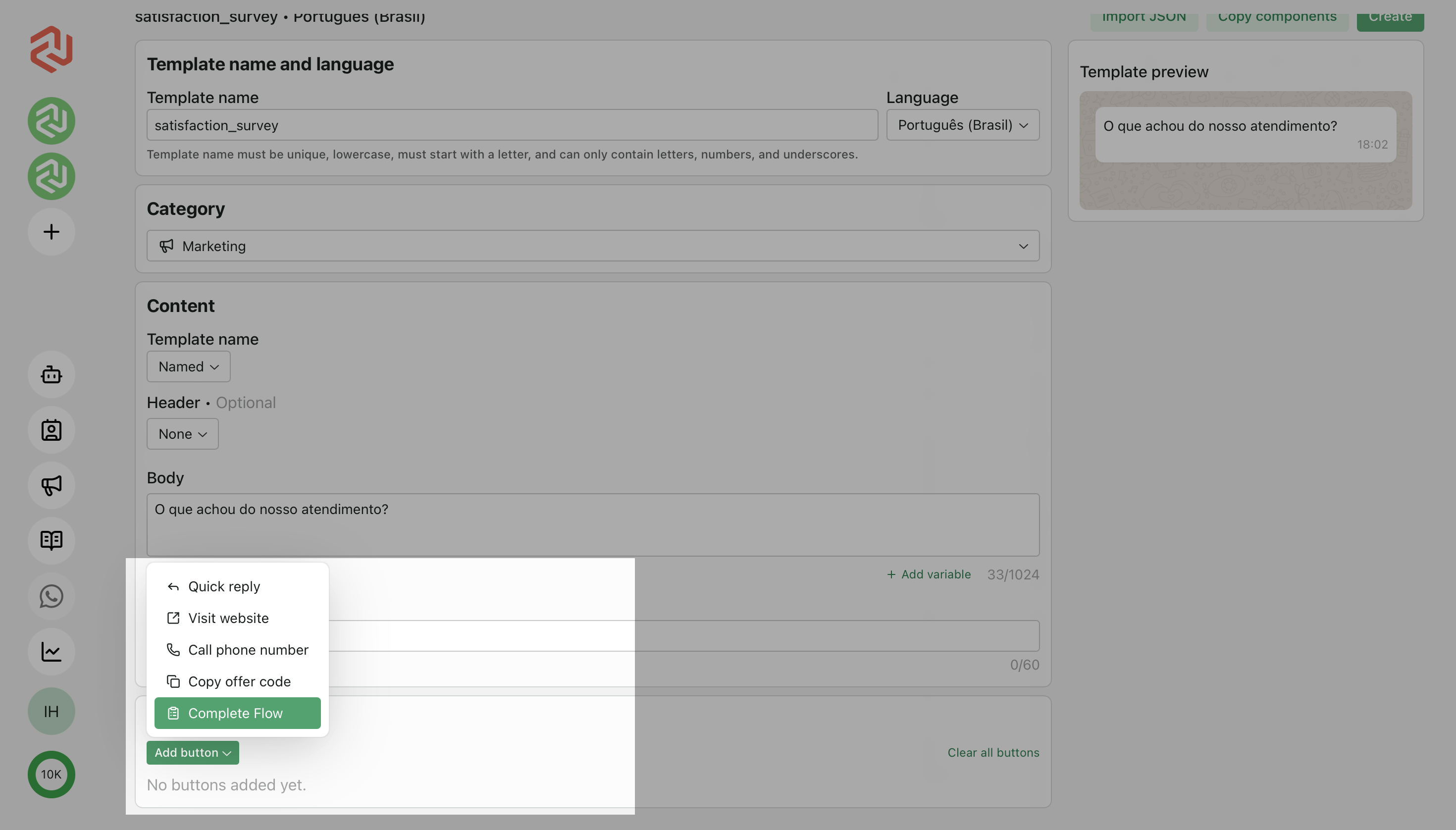 Adicionar WhatsApp Flow a um template