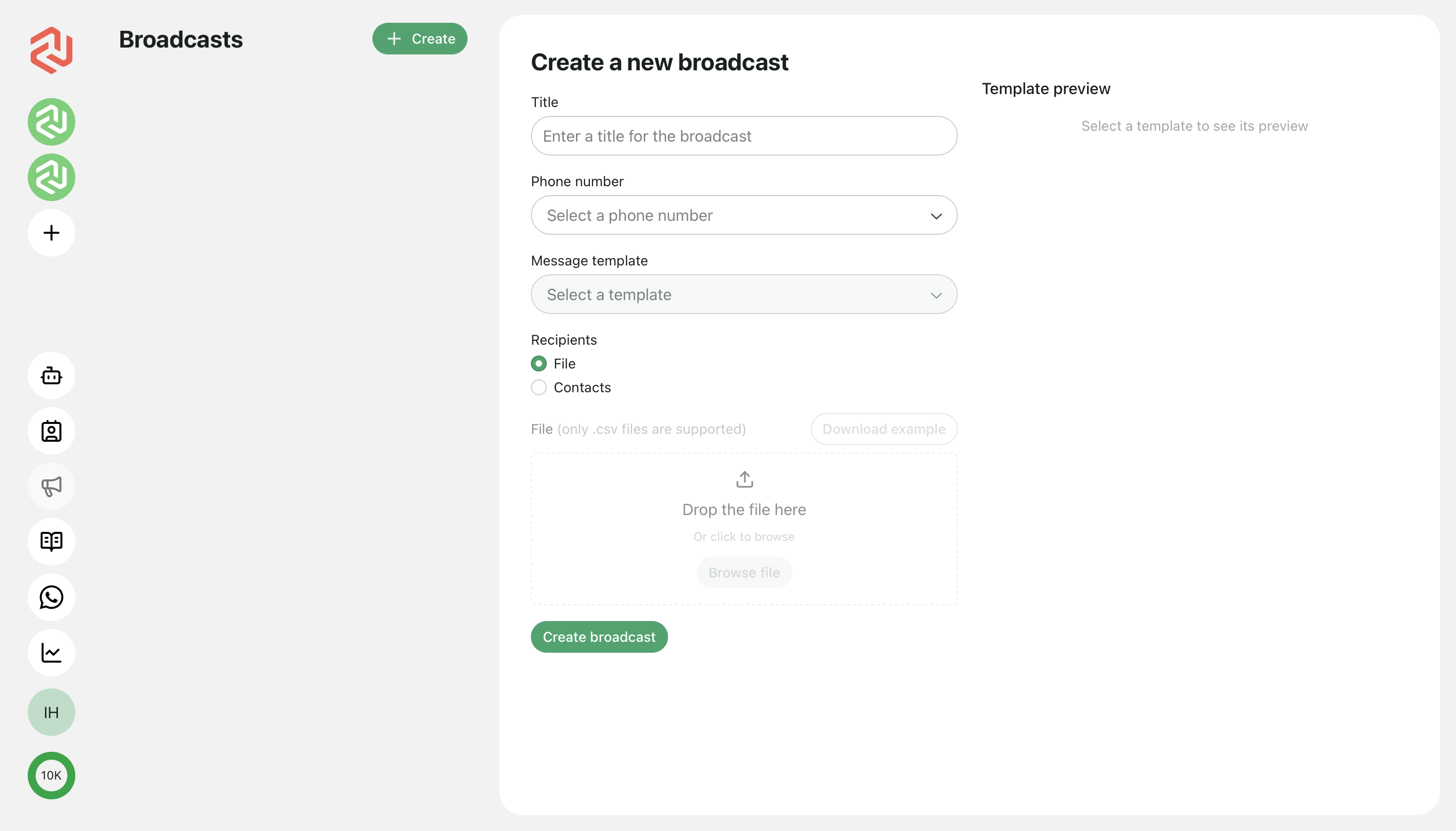 Criação de Broadcast no Cogfy Messenger