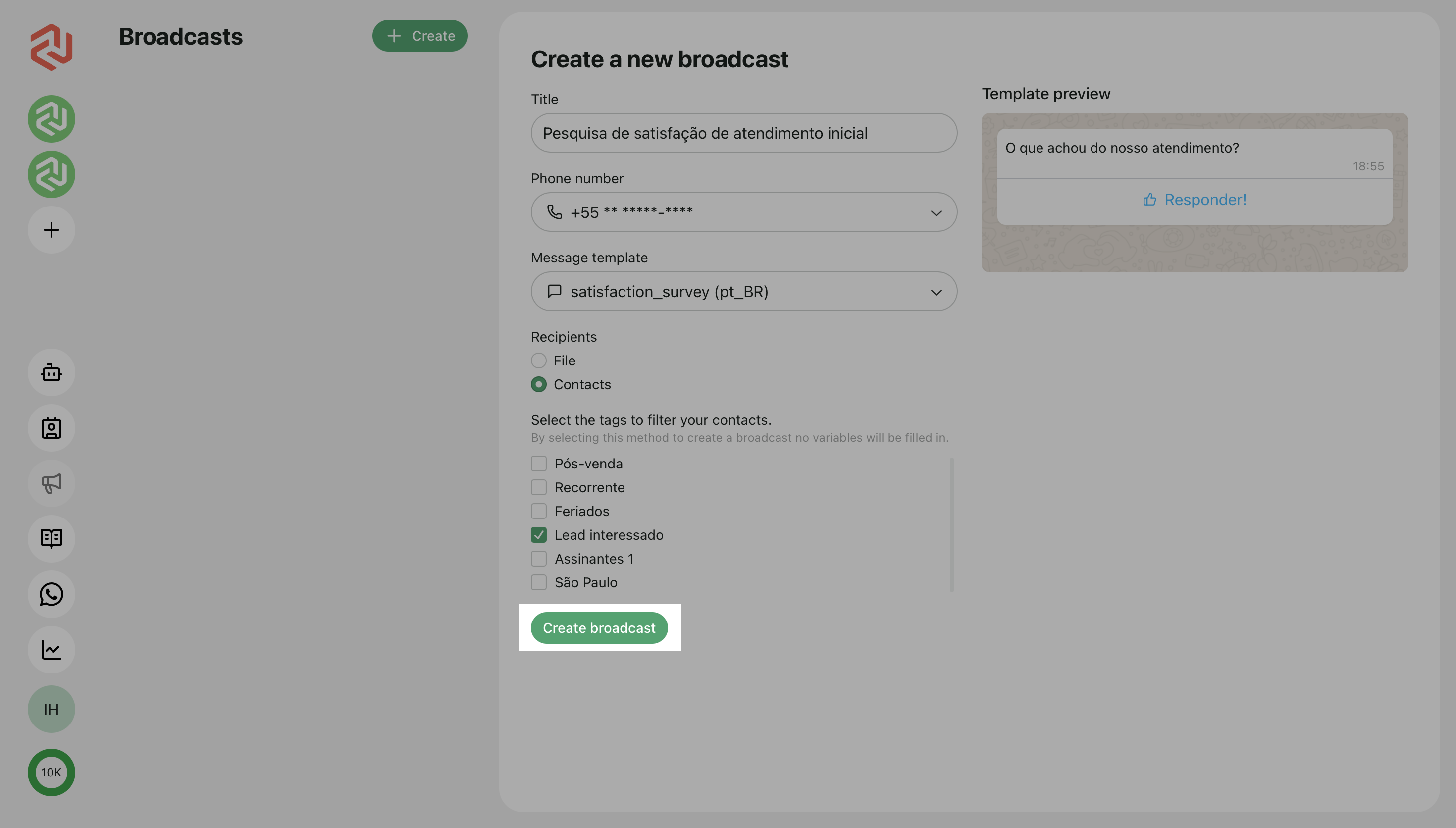 Configuração de Broadcast no Cogfy Messenger